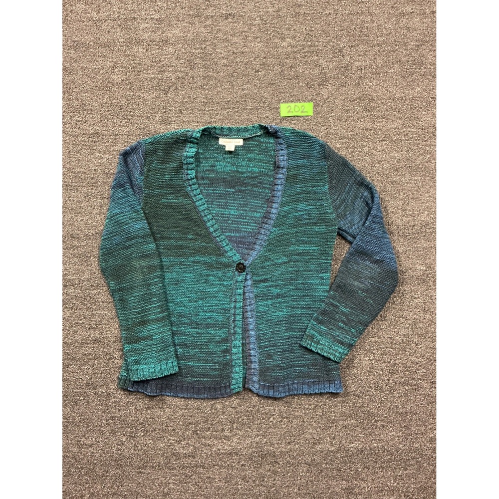 Coldwater Creek Teal Space Dye Single Button Cardigan Sweater Womens M 10-12